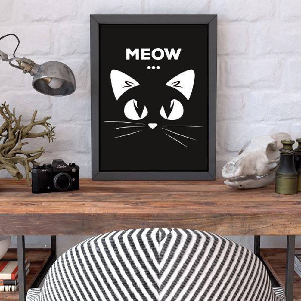 Quadro Decorativo Gatinho Meow 34x23Cm