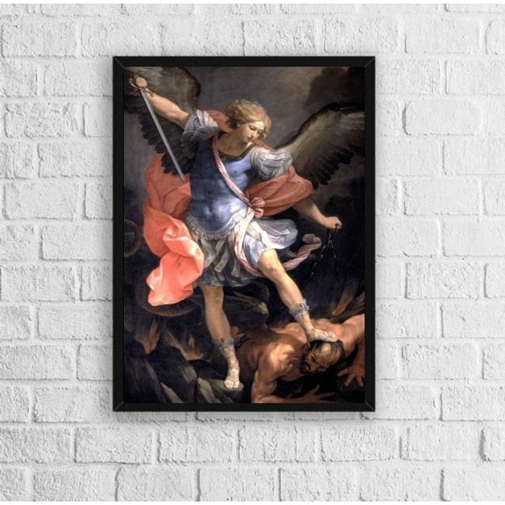 Quadro São Miguel Arcanjo 45x34cm - Vidro Preta