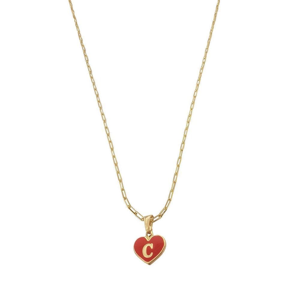 Colar Cartier 60Cm Coração Vermelho Letra C Banhado Ouro 18K