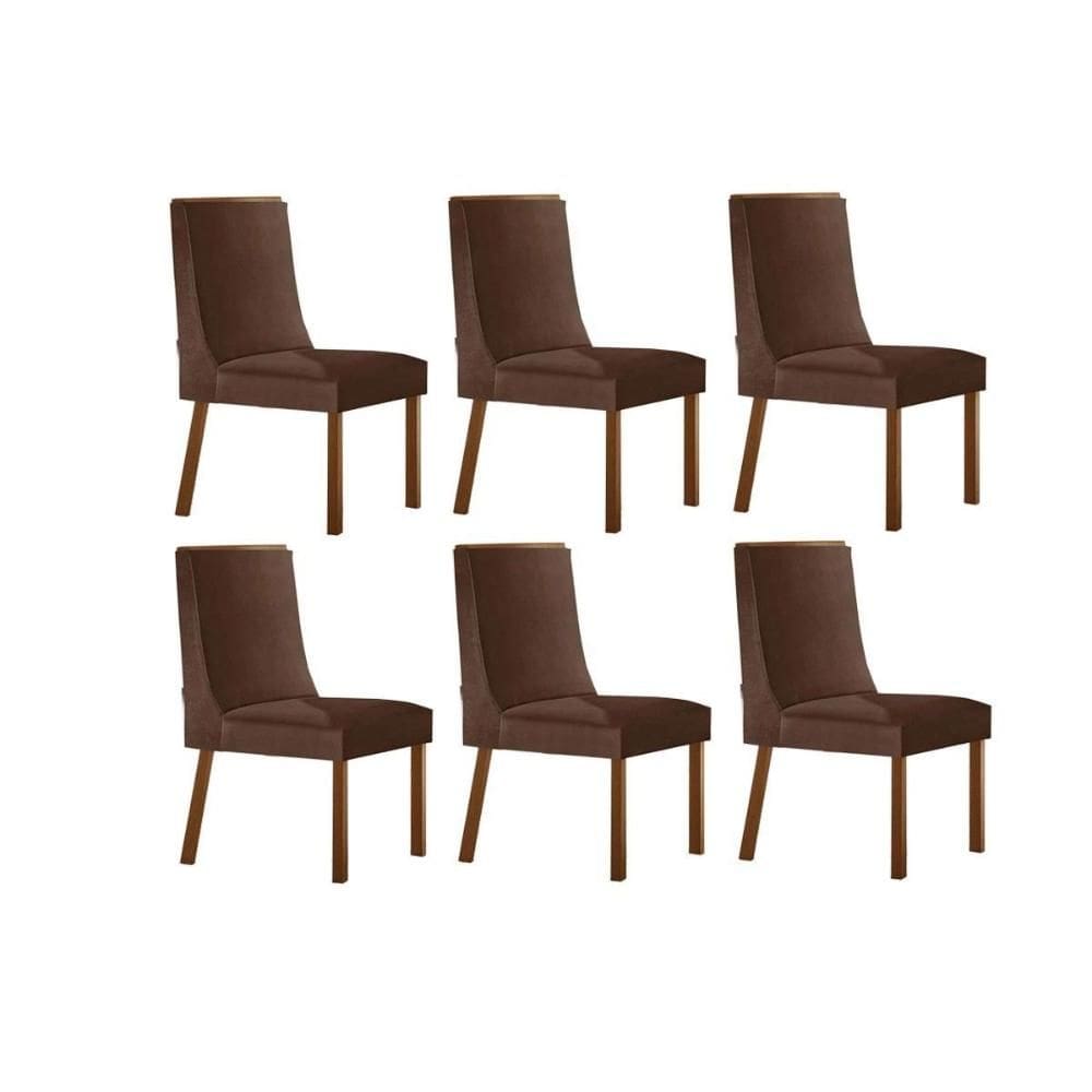 Cadeira de Cozinha Dakota Kit 6 Un Naturalle/Suede Marrom - Rufato