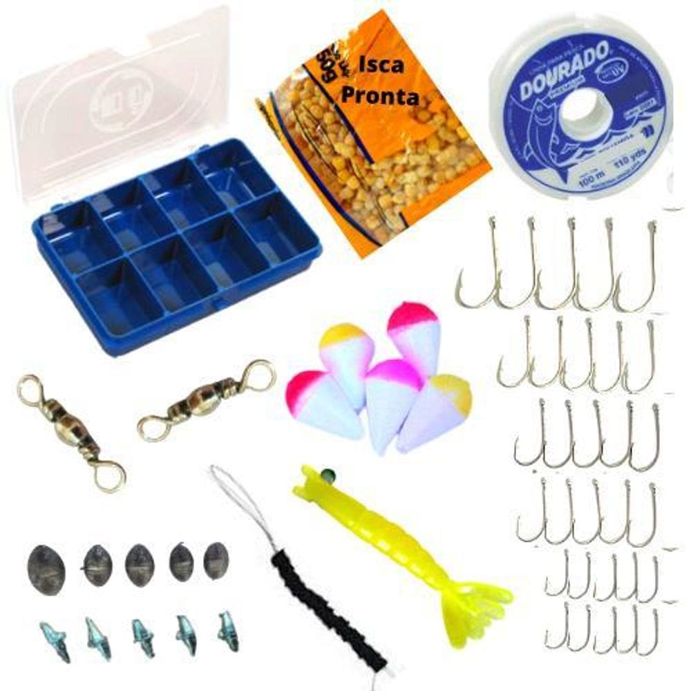 Kit Pescaria Estojo Com Acessórios Isca Pronta Linha - Hi