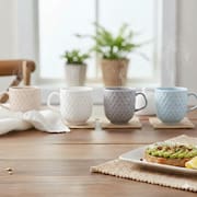 Kit 04 Caneca  Chá Café Relevo Aqua 350 ml Germer Porcelanas
