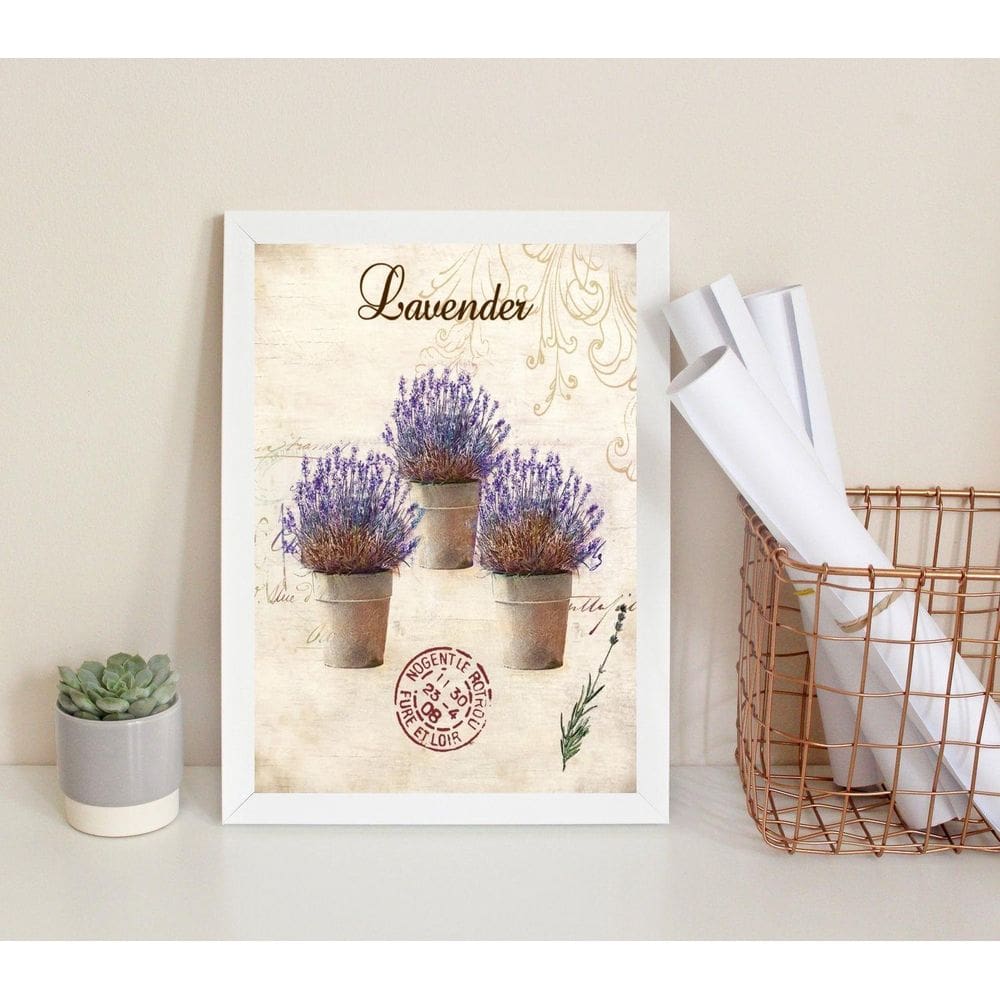 Quadro Decorativo Vasinhos De Lavanda 45X34Cm - Com Vidro