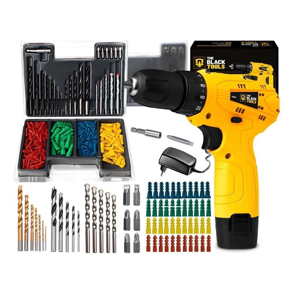Furadeira Parafusadeira 12V + Jogo 270 Peças The Black Tools