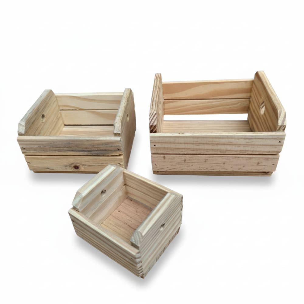 Organizador Engradado Caixotes Kit com 3 Peças em Madeira 12x7