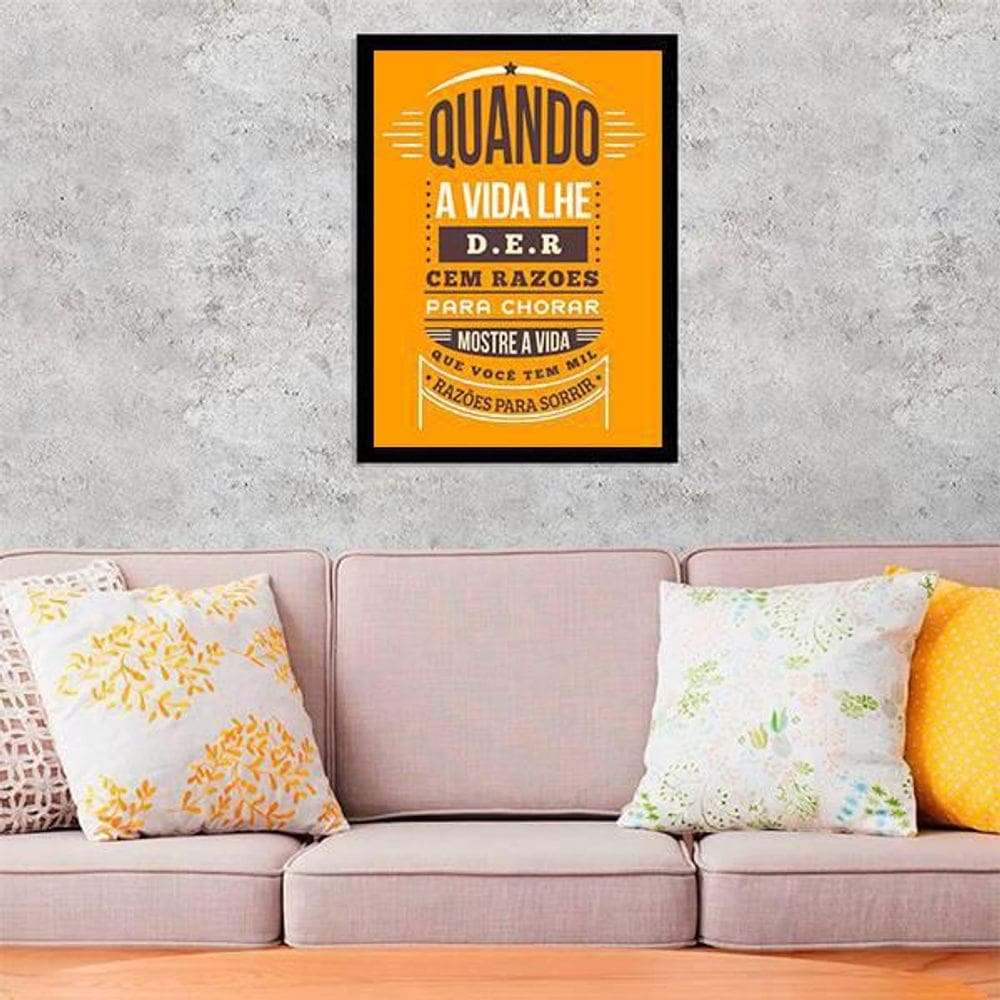 Quadro Decorativo Razões Para Sorrir 45x34Cm Moldura Preta