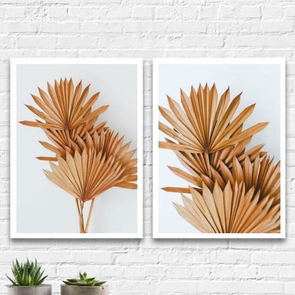 Quadros Neutros Folhas Leque Moldura Branca 45X34Cm 2 Peças