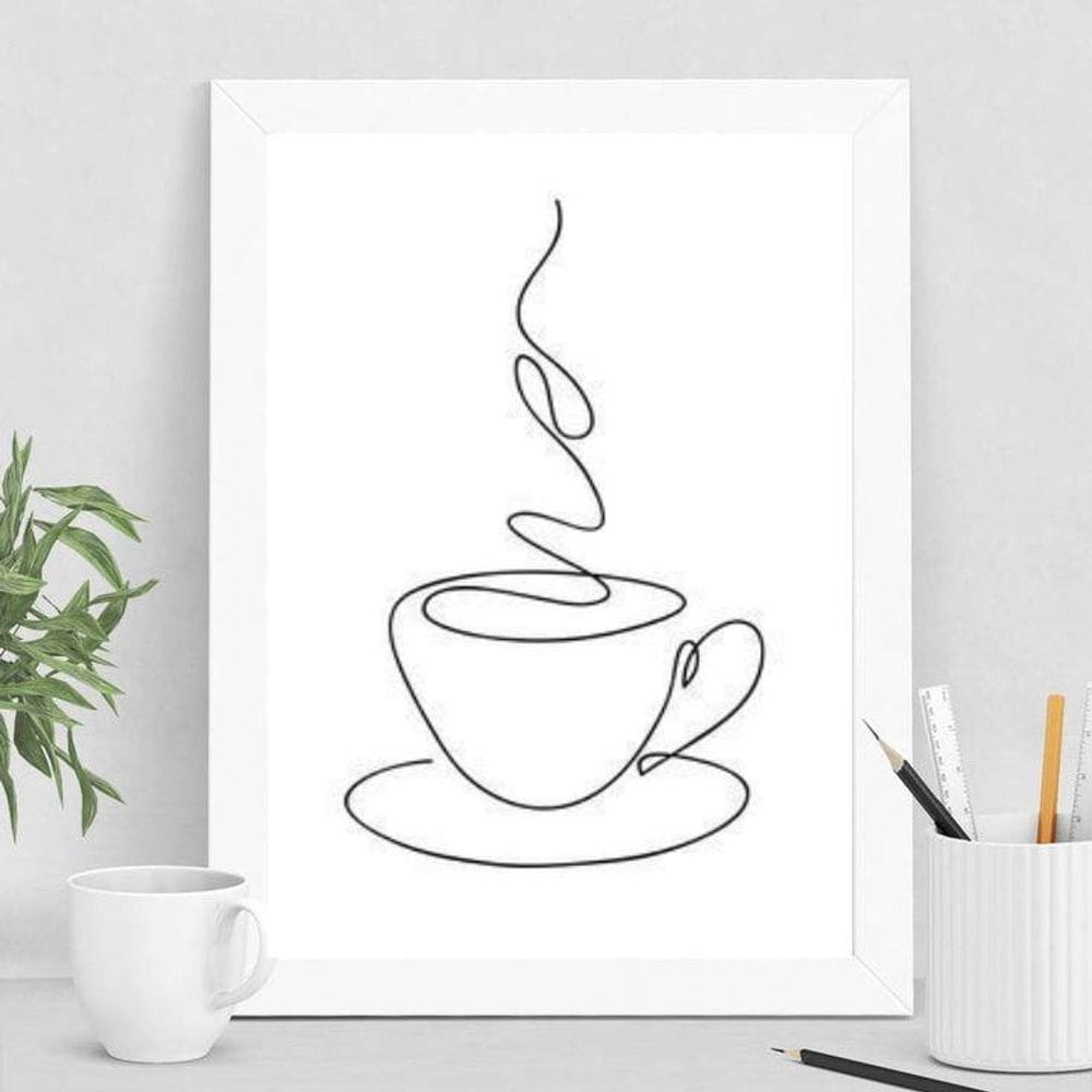 Quadro Minimalista Xícara Café 24x18cm - Madeira Branca
