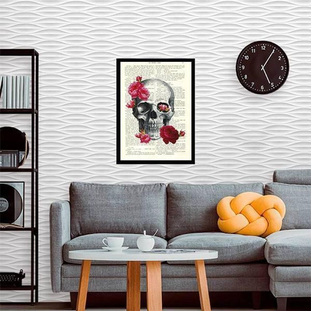 Quadro Caveira Com Flores 24X18Cm - Com Vidro