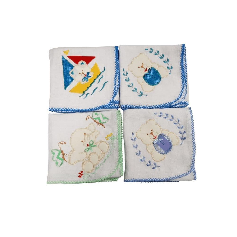 1 Fralda De Pano Azul Bordado Quadriculado 70X70Cm Crochê