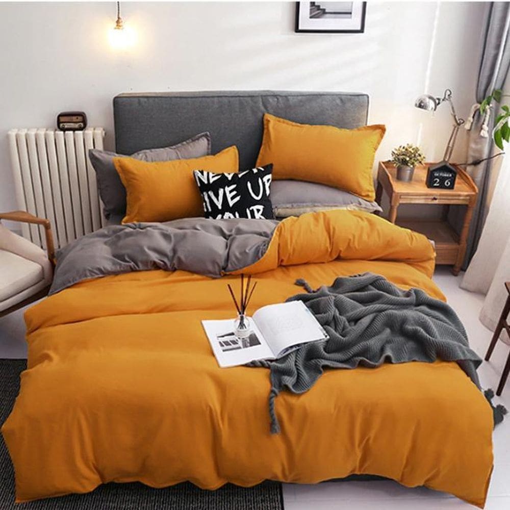 Jogo De Cama Solteiro King Amarelo 7Pç Edredom De 200X240Cm