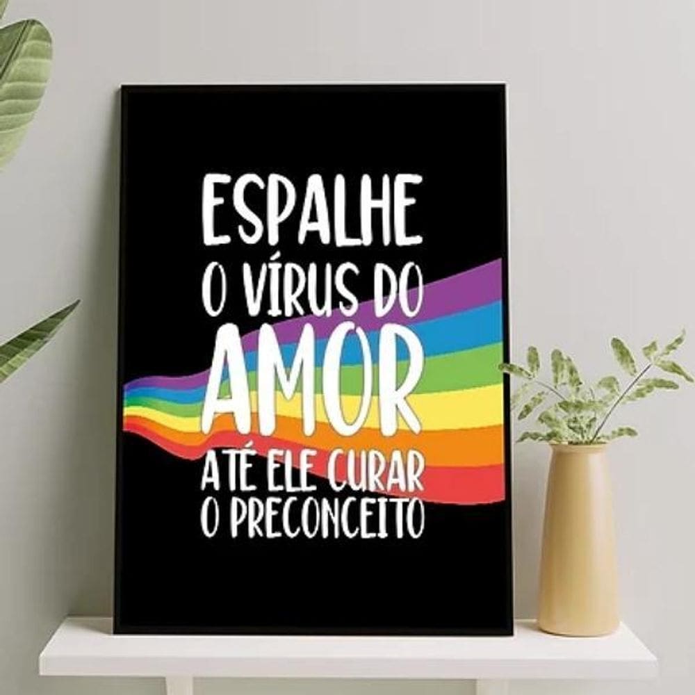 Quadro Lgbt Espalhe O Vírus Do Amor 33X24Cm Com Vidro Preta