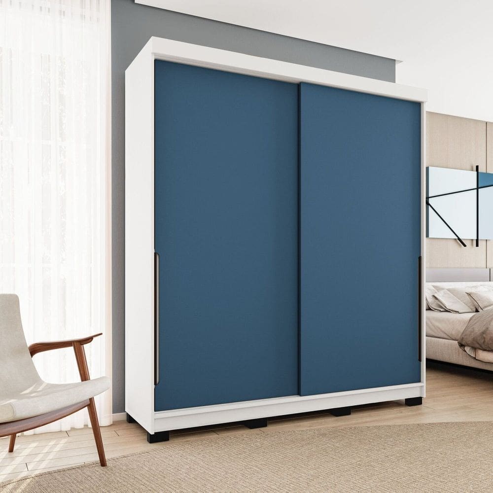 Guarda-roupa 2 Portas de Correr Madri Azul/Branco