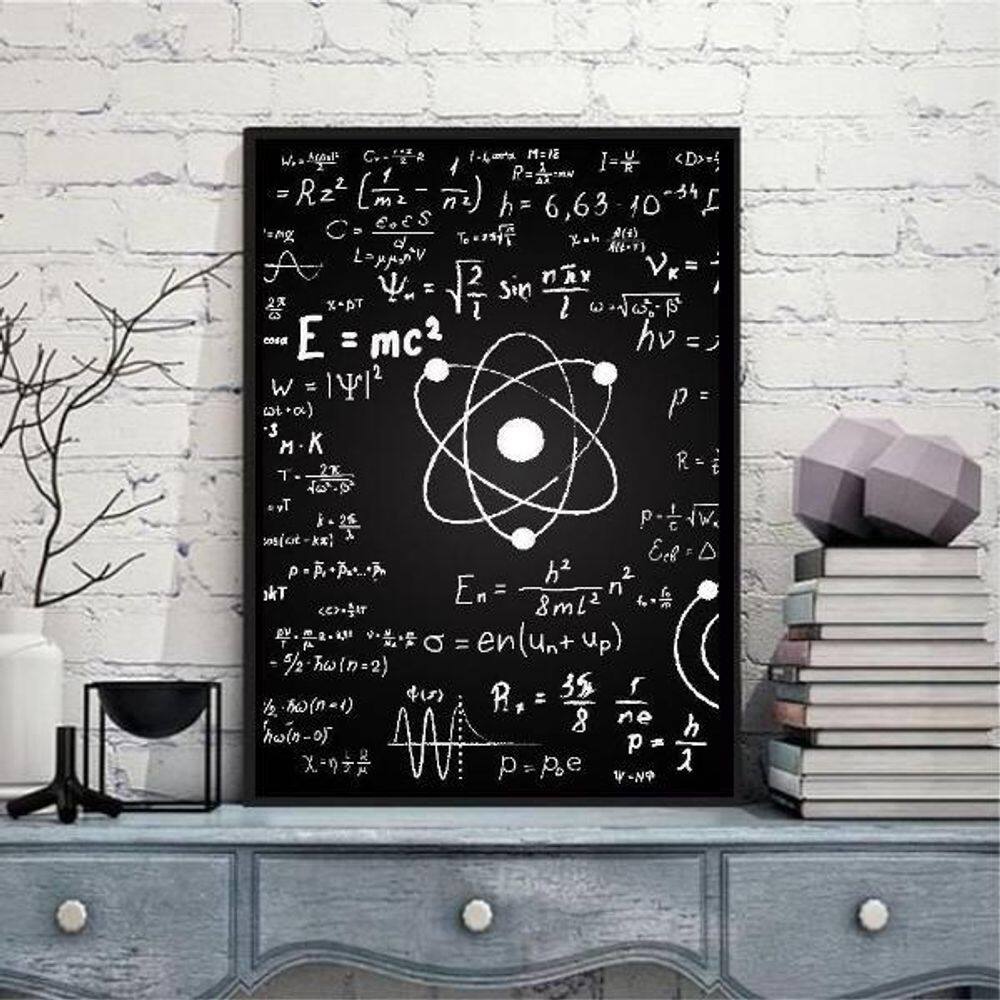 Quadro Decorativo Física Átomo Equação 33X24Cm Vidro Preta