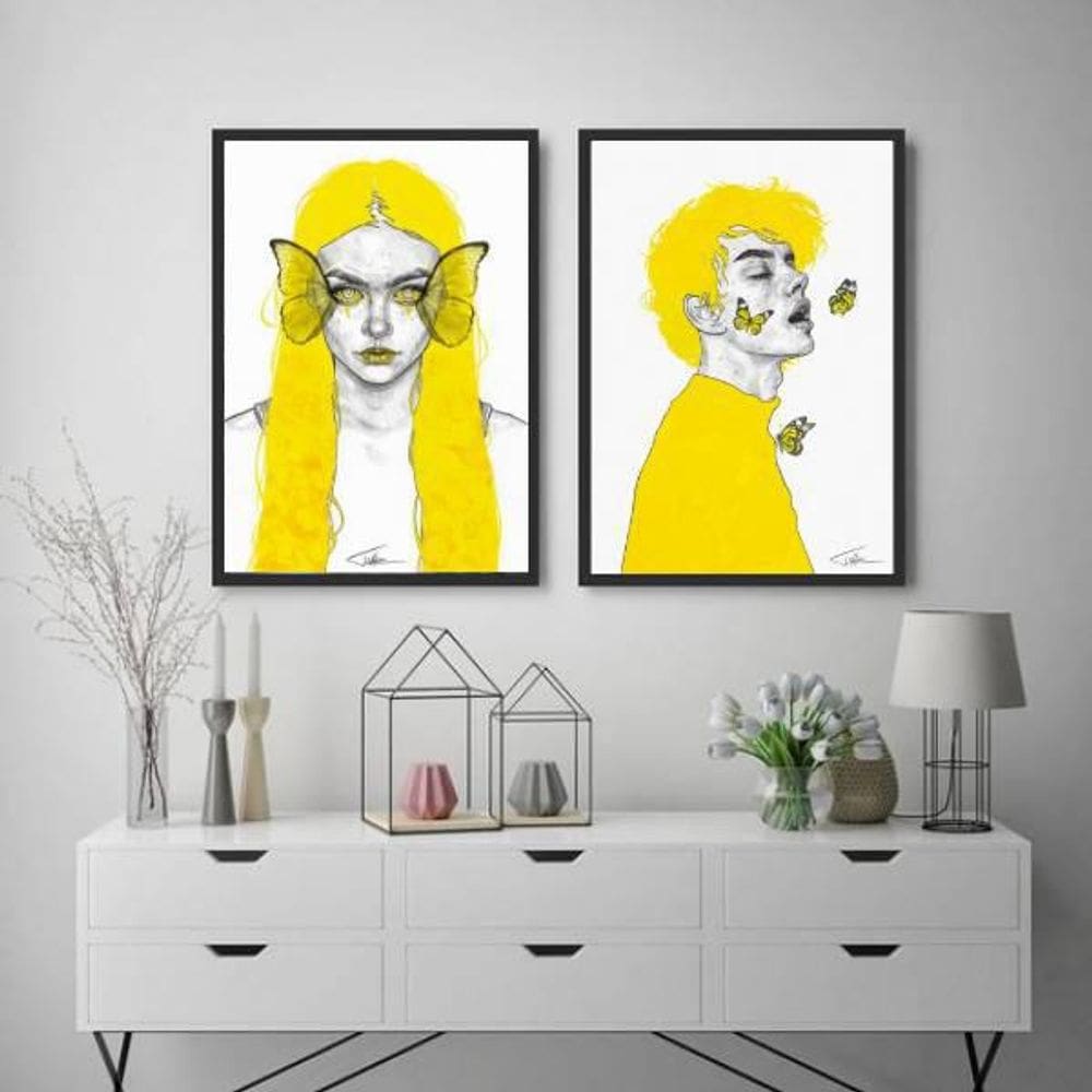 Kit 2 Quadros Decorativos Butterfly Aliens 45X34Cm