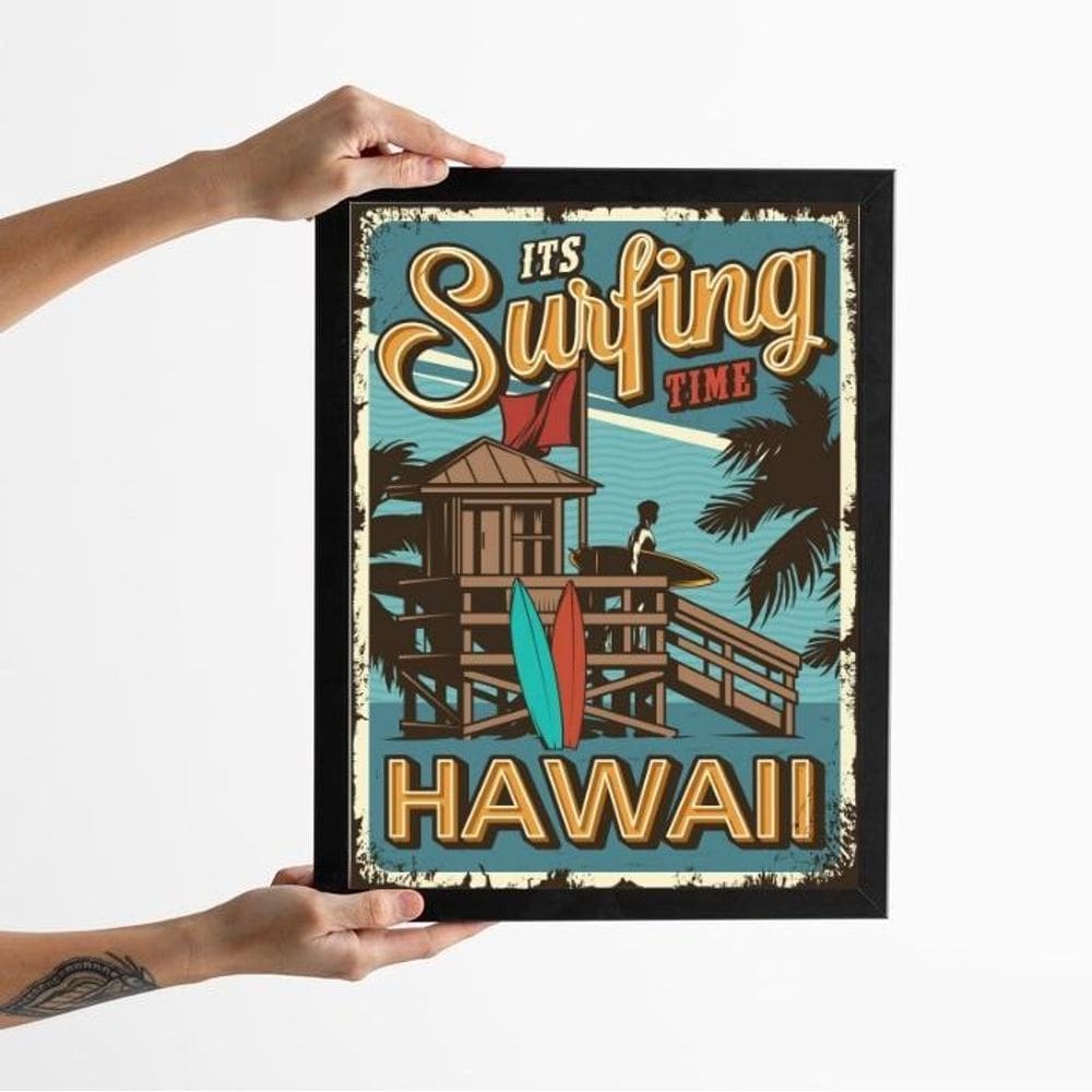 Quadro Decorativo Vintage Surf Hawaii 24X18Cm