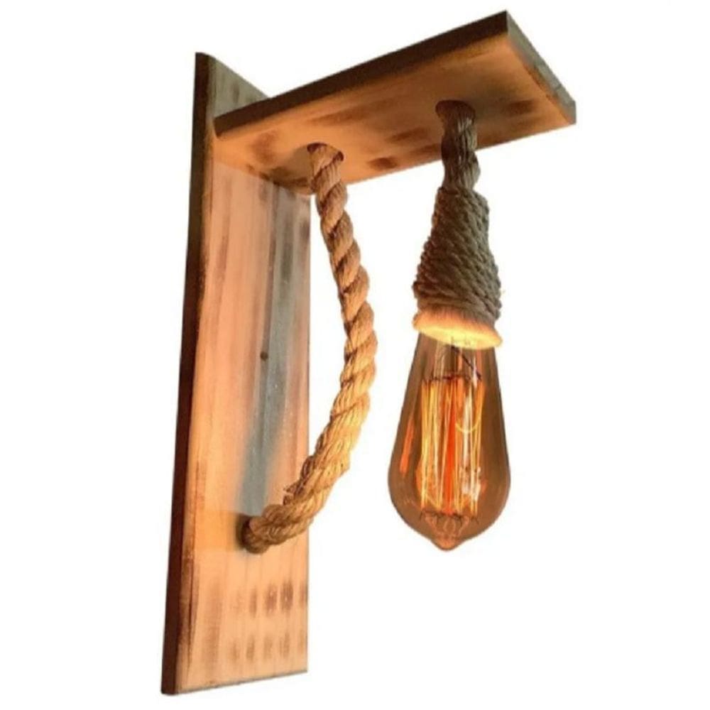 Arandela Madeira E Sisal Adoraluz Rústica