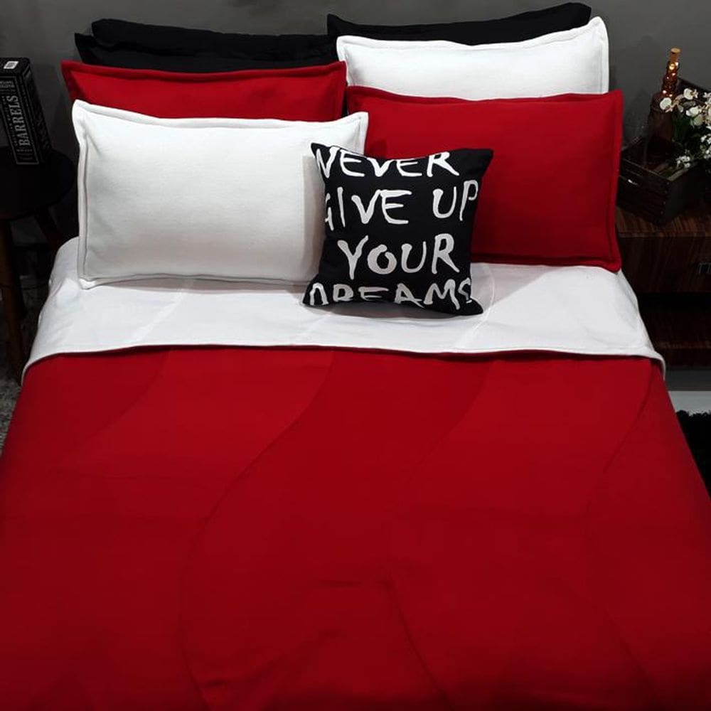 Jogo Cama Solteiro King 9 Peças Tricolor Cobertor Vermelho