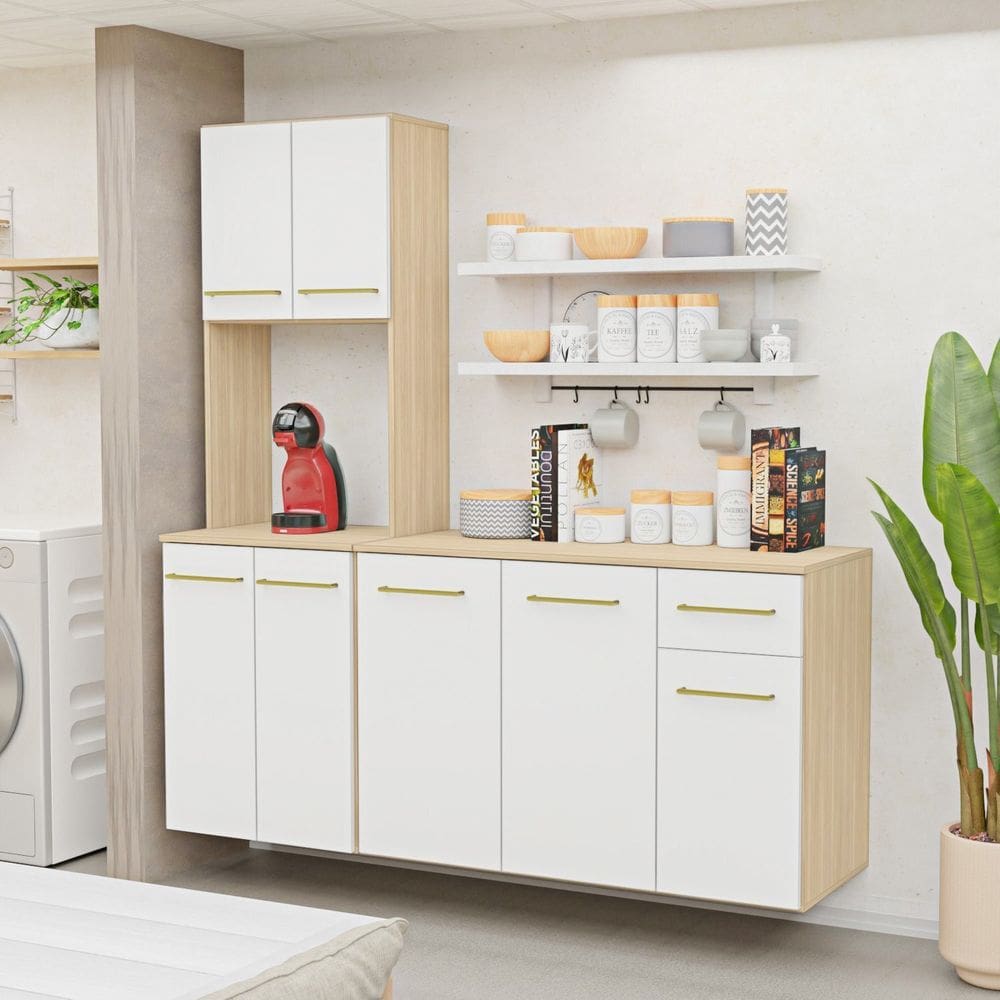 Balcão Auxiliar Torre Quente Suspensa 15cm Cozinha Completa Compacta Aura Dubai/Branco