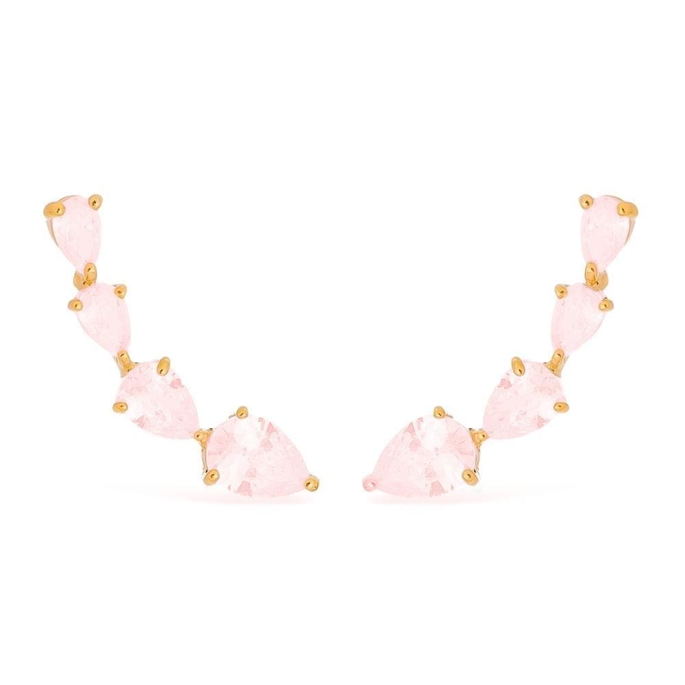 Brinco Dourado Ear Cuff Rosa Gota