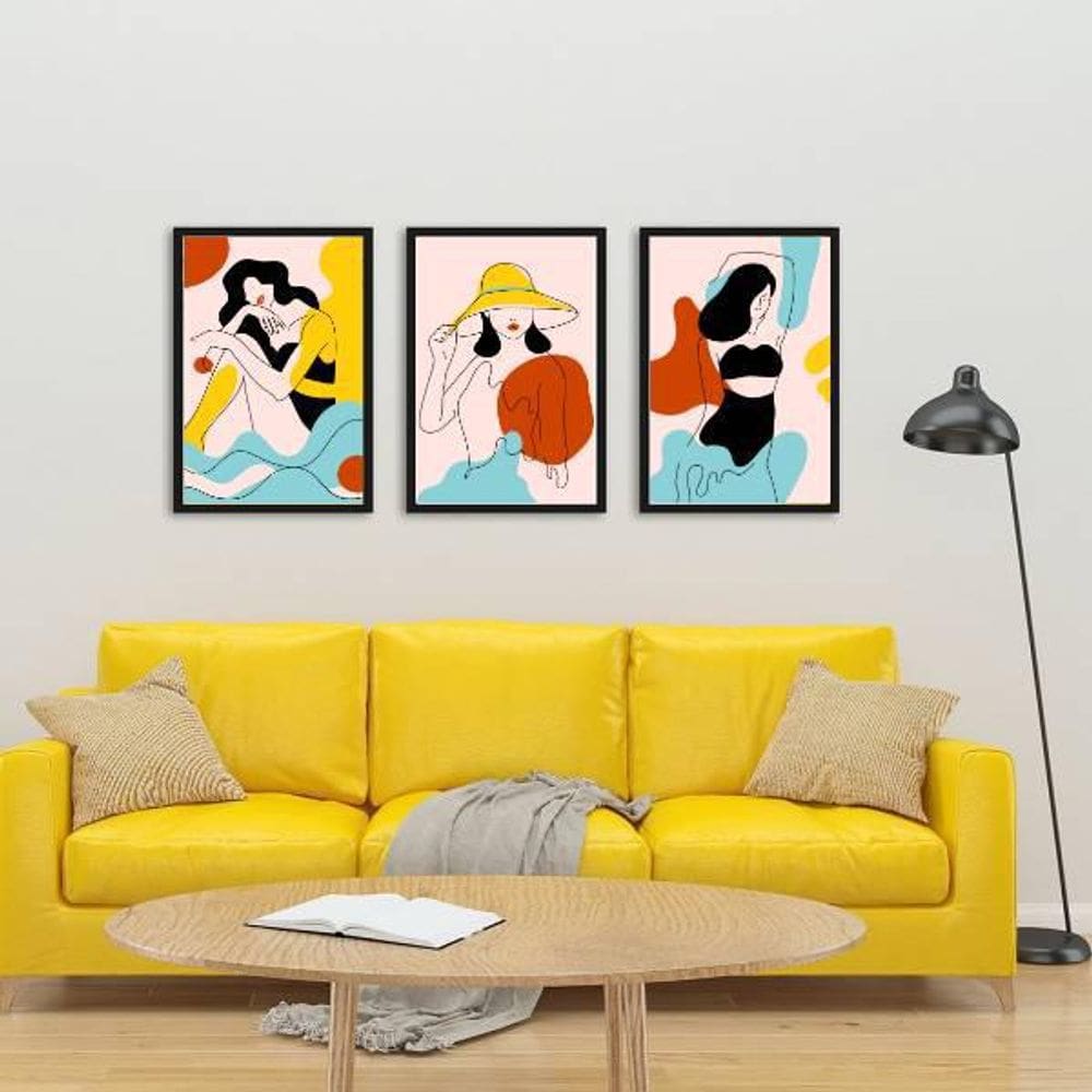 Kit 3 Quadros Mulheres Vamos A La Playa 34x23Cm