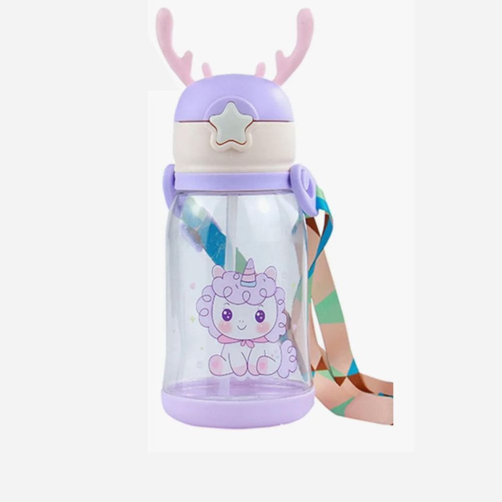 Garrafa Com Trava E Alça Canudo Bico Silicone 600Ml - Lilás