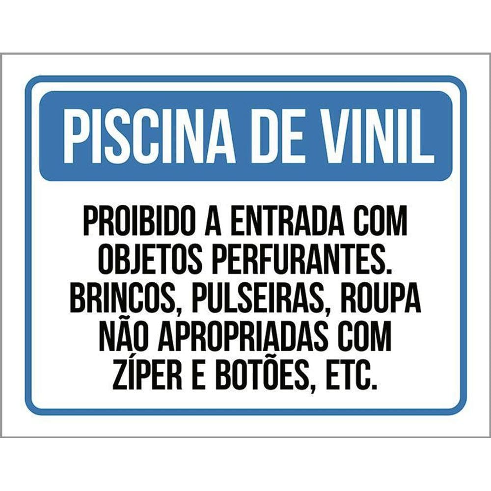 Placa Piscina Vinil Proibido Objetos Perfurantes 36X46