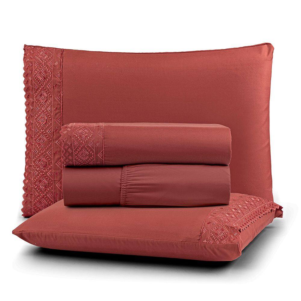Jogo Cama Casal Cherry Bordado Inglês 4pç 100% Poliéster - Canel