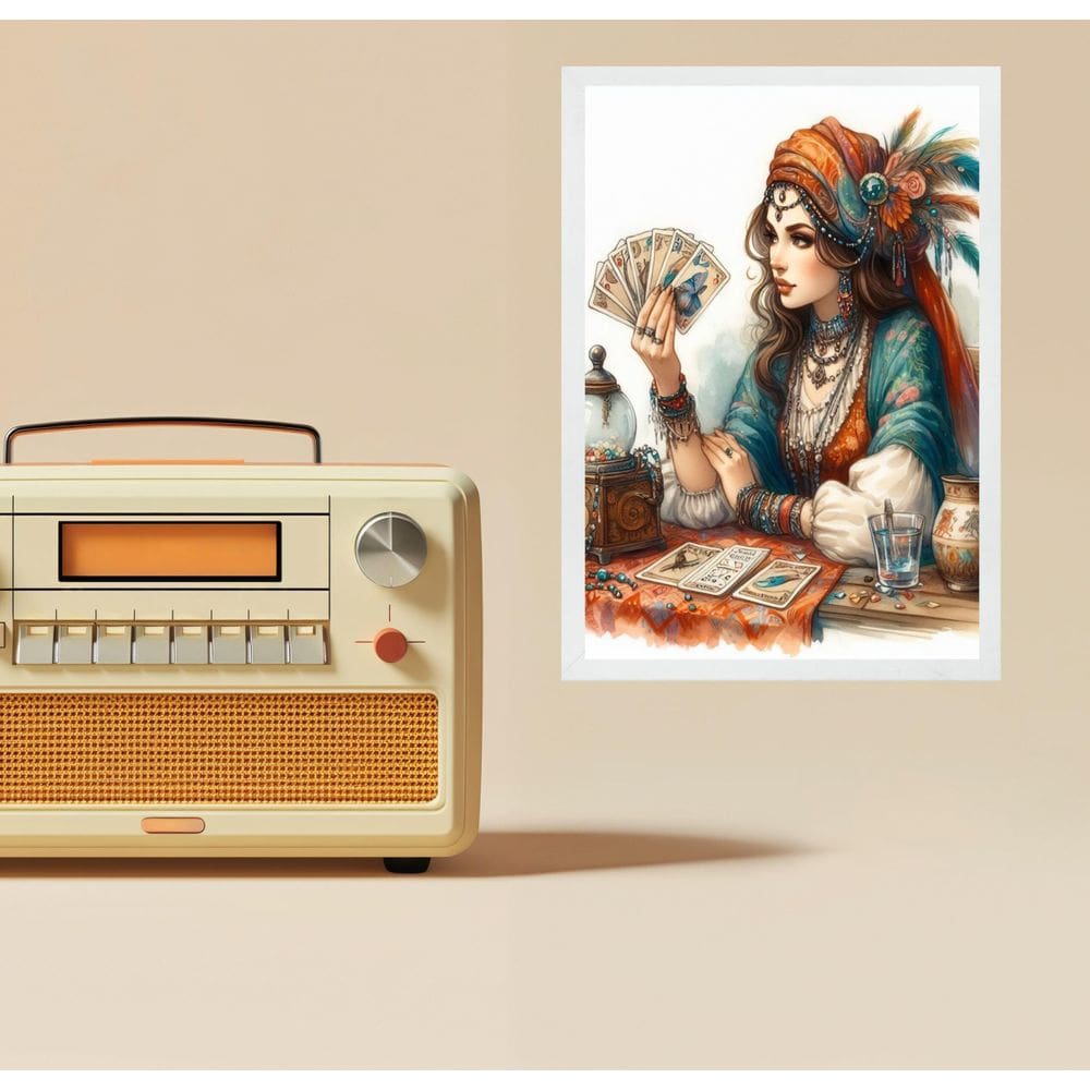 Quadro Decorativo Cigana Com Baralho Cigano 24X18Cm