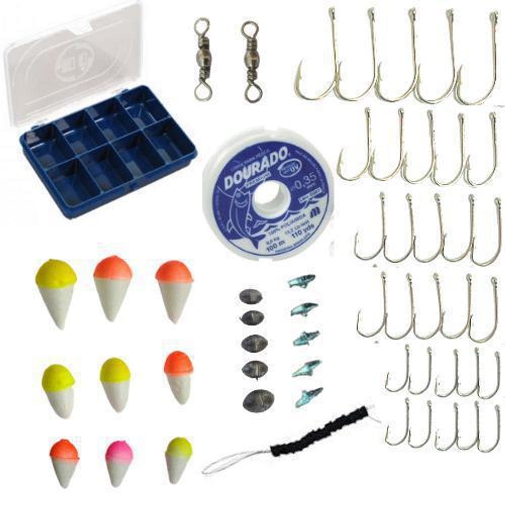 Kit De Pesca Estojo Com Linha E Acessórios 55 Unidades - Hi