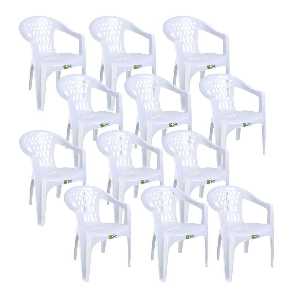 Kit 12 Cadeiras De Plástico Com Braço Duo Bella Duoplastic Branco