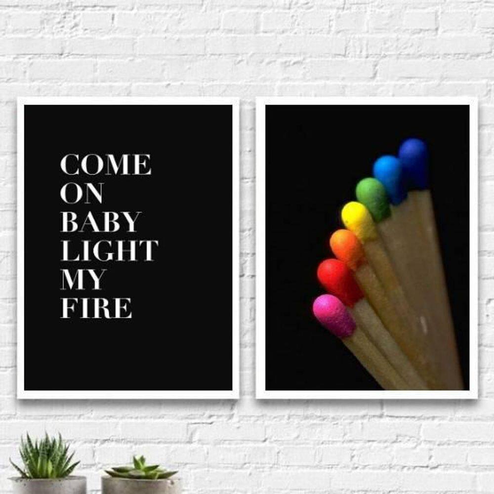Kit 2 Quadros Come On Baby Light My Fire 33X24Cm
