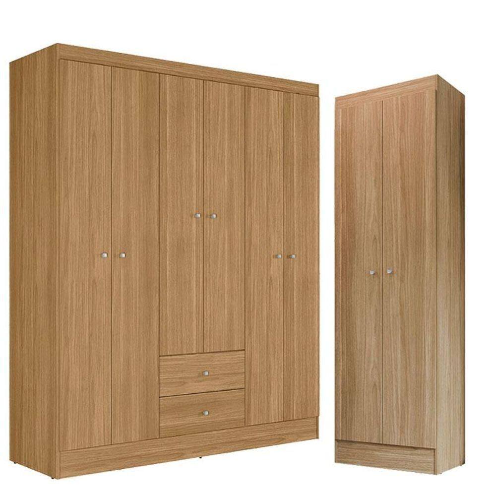 Guarda Roupa Casal Versa 6 Portas Com Armário Multiuso Aura Freijó Fosco - Kits Paraná