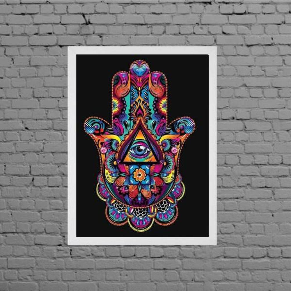 Quadro Mão Indiana Hansa Colorido 24X18Cm Moldura Branca