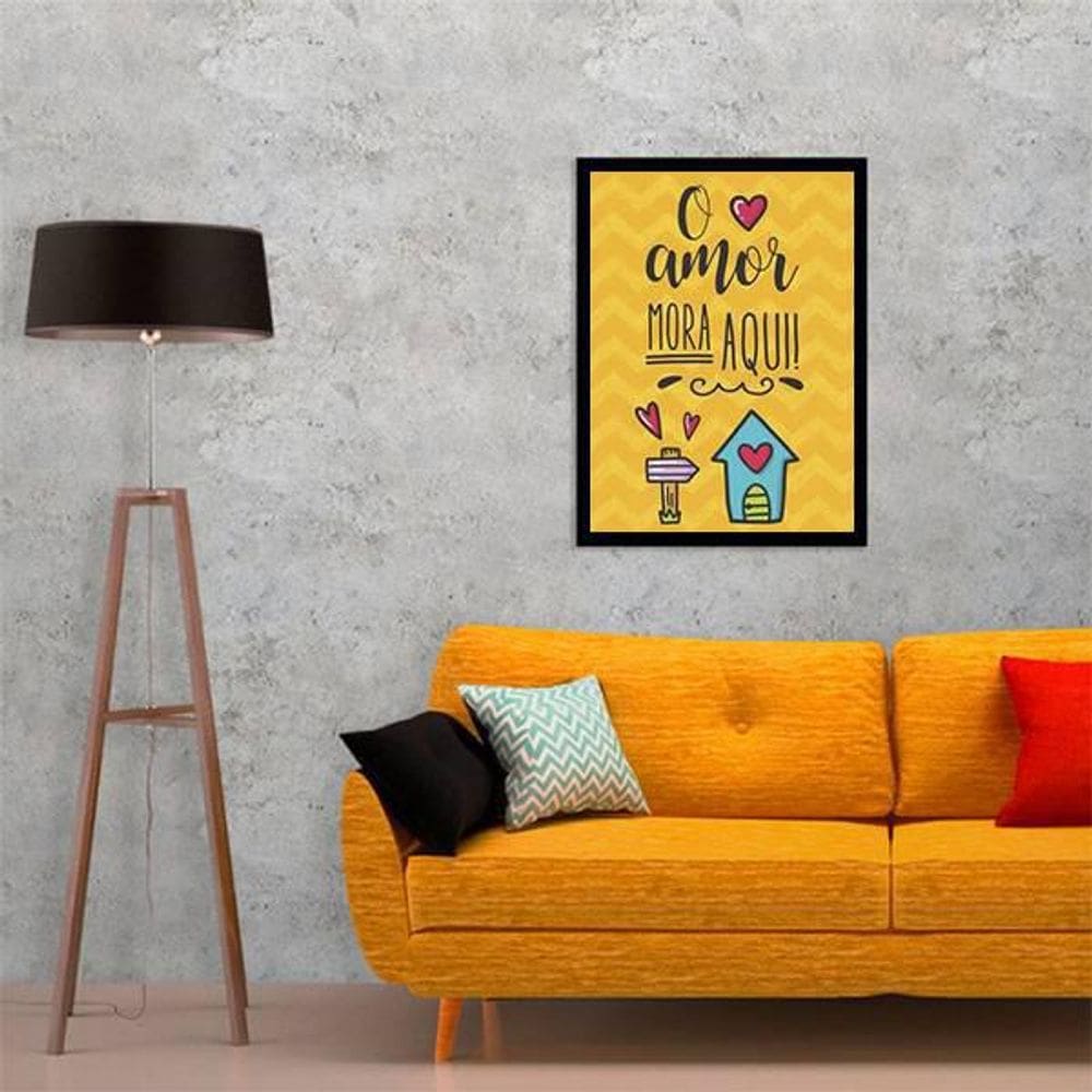 Quadro Decorativo O Amor Mora Aqui 34X23Cm - Moldura Branca