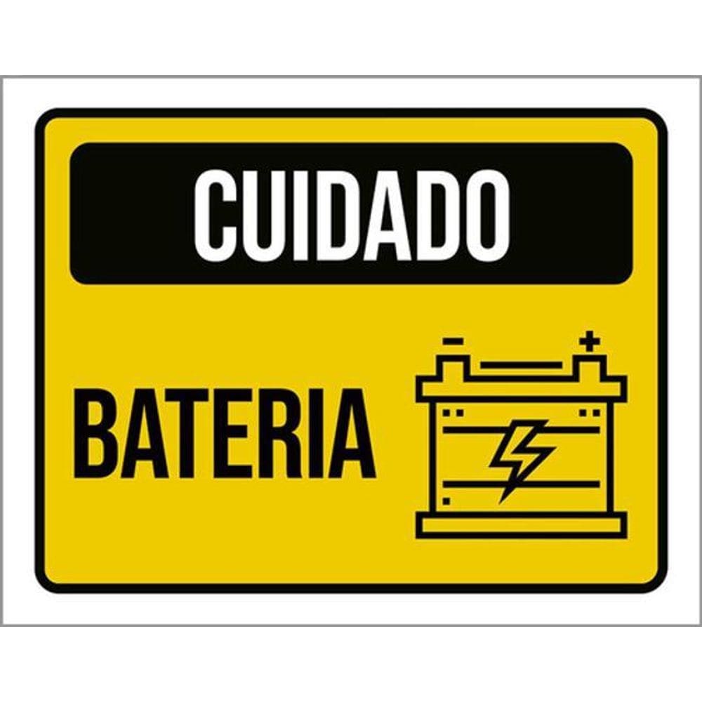Kit 5 Placas Sinalização - Cuidado Bateria Amarela Ícone