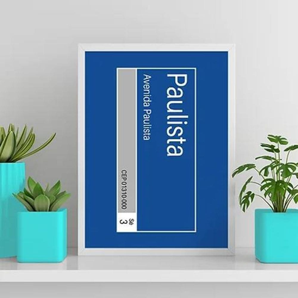 Quadro Placa De Rua Avenida Paulista 45X34Cm Branca