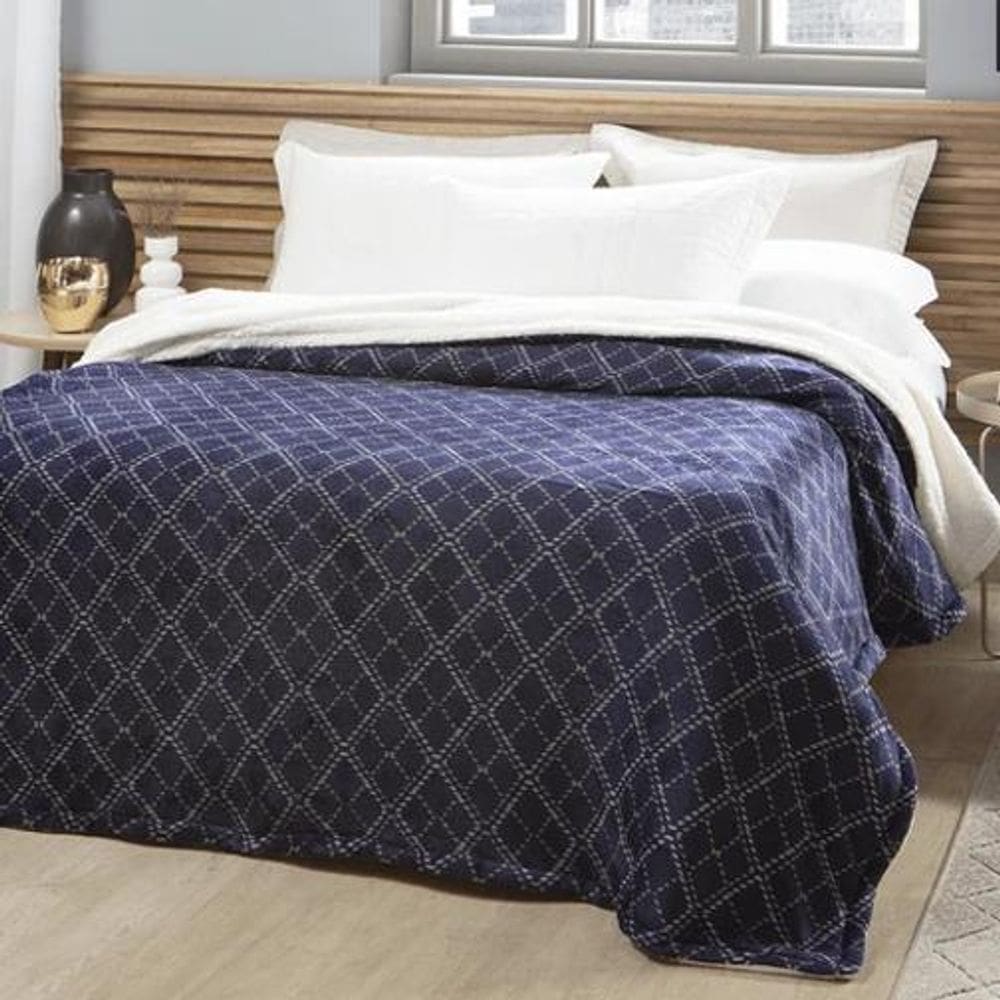 Cobertor Com Sherpa Estampa Diamantes 2,20X2,40M Jolitex