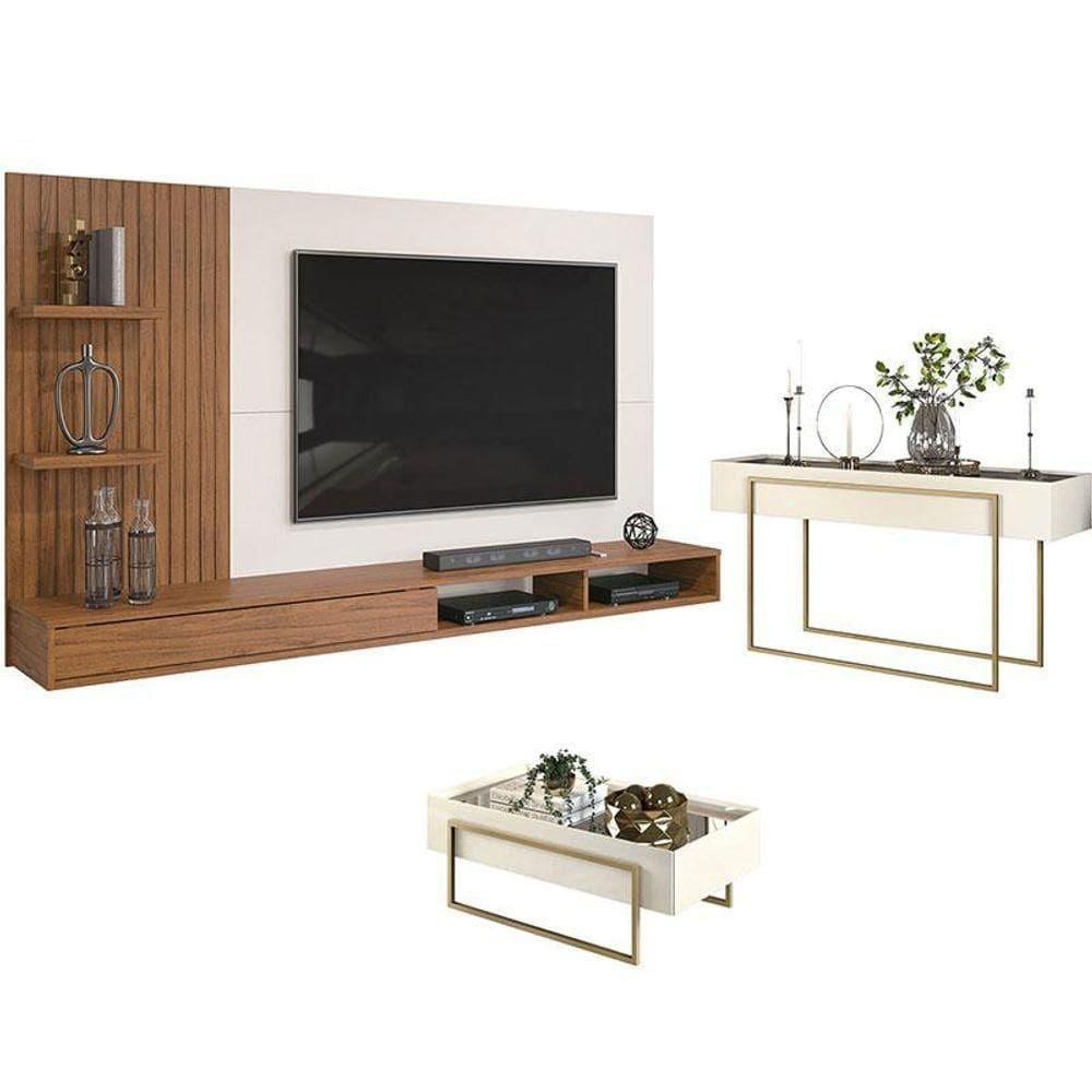 Painel Para Bento Freijó Off White Com Aparador Suri E Mesa De Centro Suri Off White - Dj Móveis