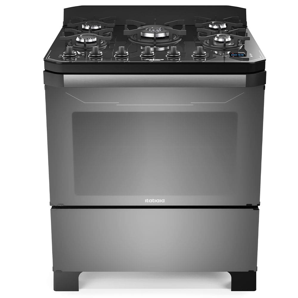 Fogão 5 Bocas a Gás Itatiaia Itamaster com Timer Digital e Tripla Chama Preto/Reflecta Bivolt