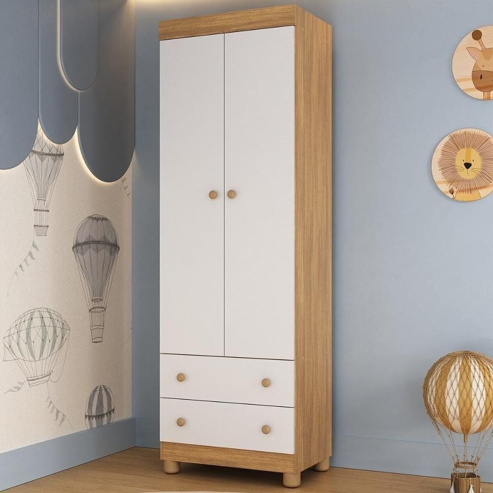 Guardaroupa Infantil 62cm 2 Portas E 2 Gavetas Allegra Multimóveis Mp4441 Madeiradobranco