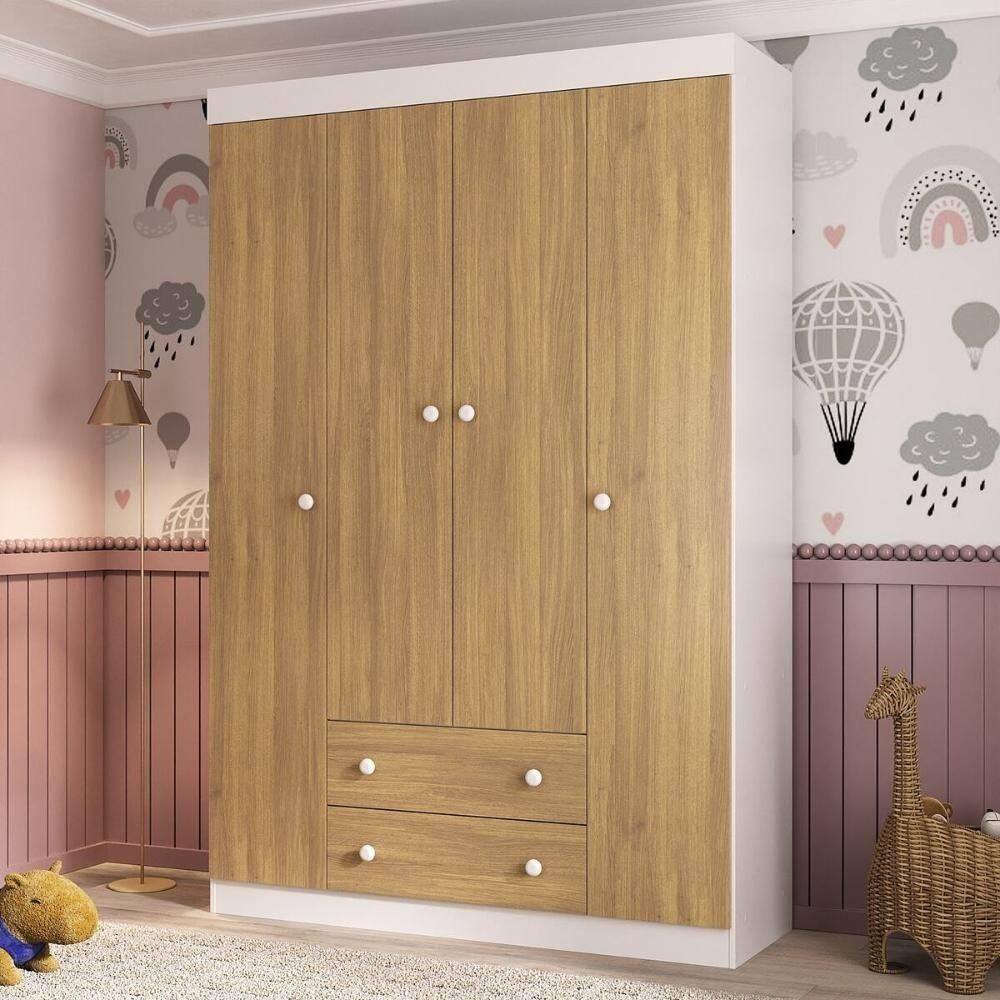 Guardaroupa Infantil 122cm 4 Portas E 2 Gavetas Encanto Multimóveis Mp4448 Brancomadeirado