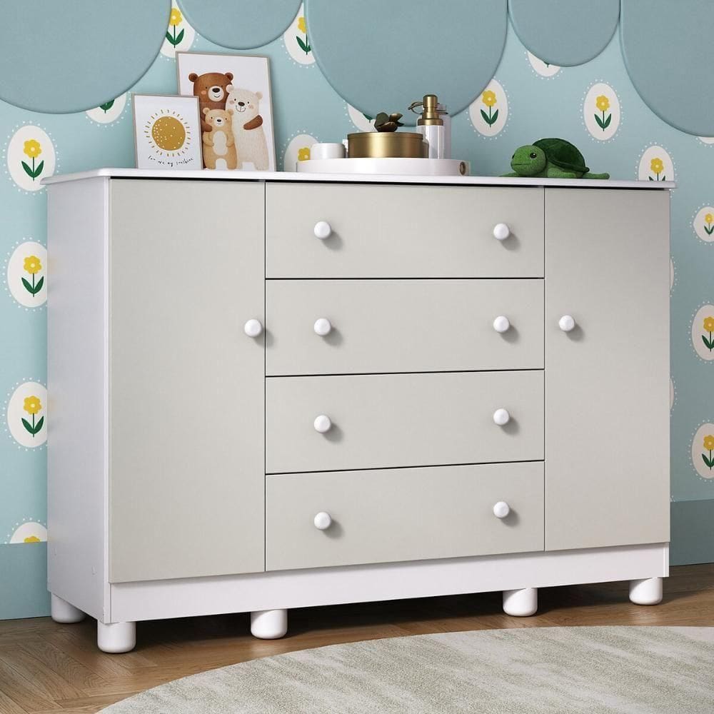 Cômoda Infantil 125cm 2 Portas E 4 Gavetas Allegra Multimóveis Brancooff White
