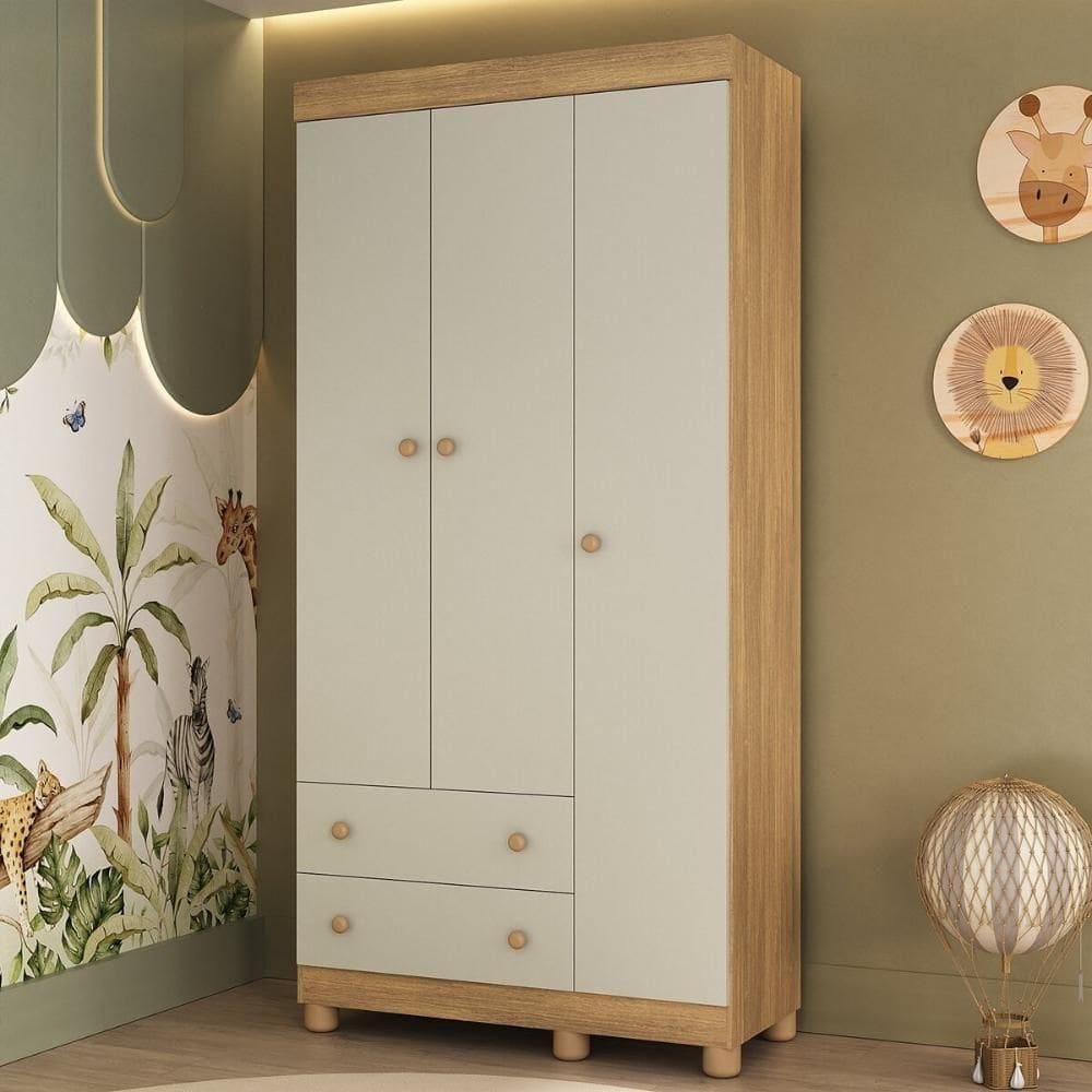 Guardaroupa Infantil 92cm 3 Portas E 2 Gavetas Allegra Multimóveis Madeiradooff White