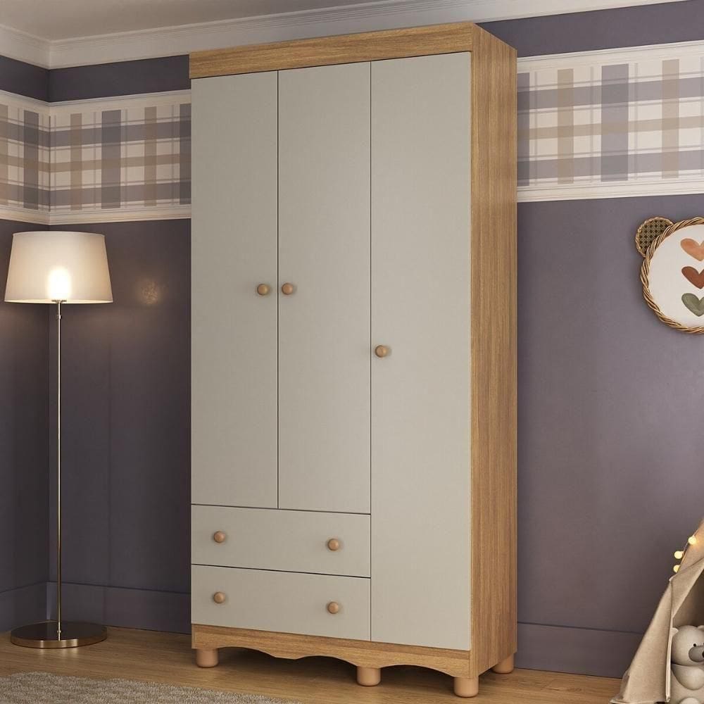 Guardaroupa Infantil 92cm 3 Portas E 2 Gavetas Dengo Multimóveis Mp4437 Madeiradooff White