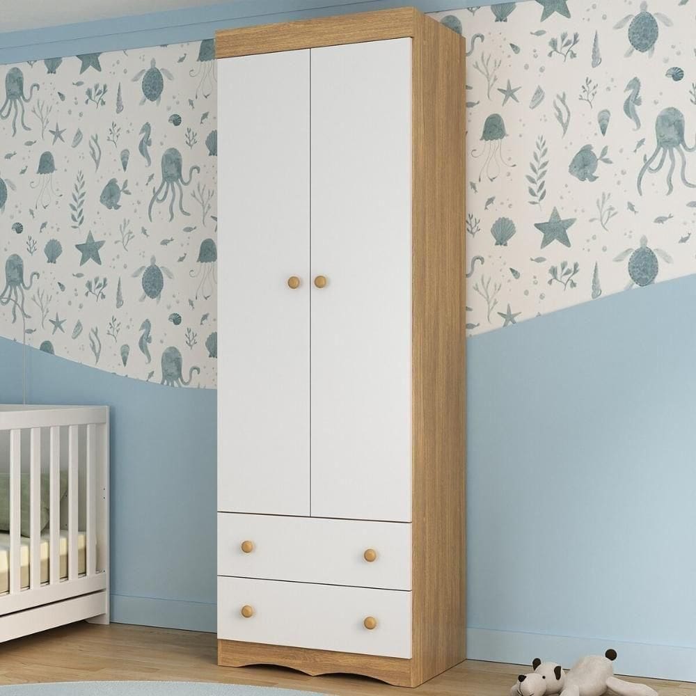 Guardaroupa Infantil 62cm 2 Portas E 2 Gavetas Realeza Multimóveis Mp4451 Madeiradobranco