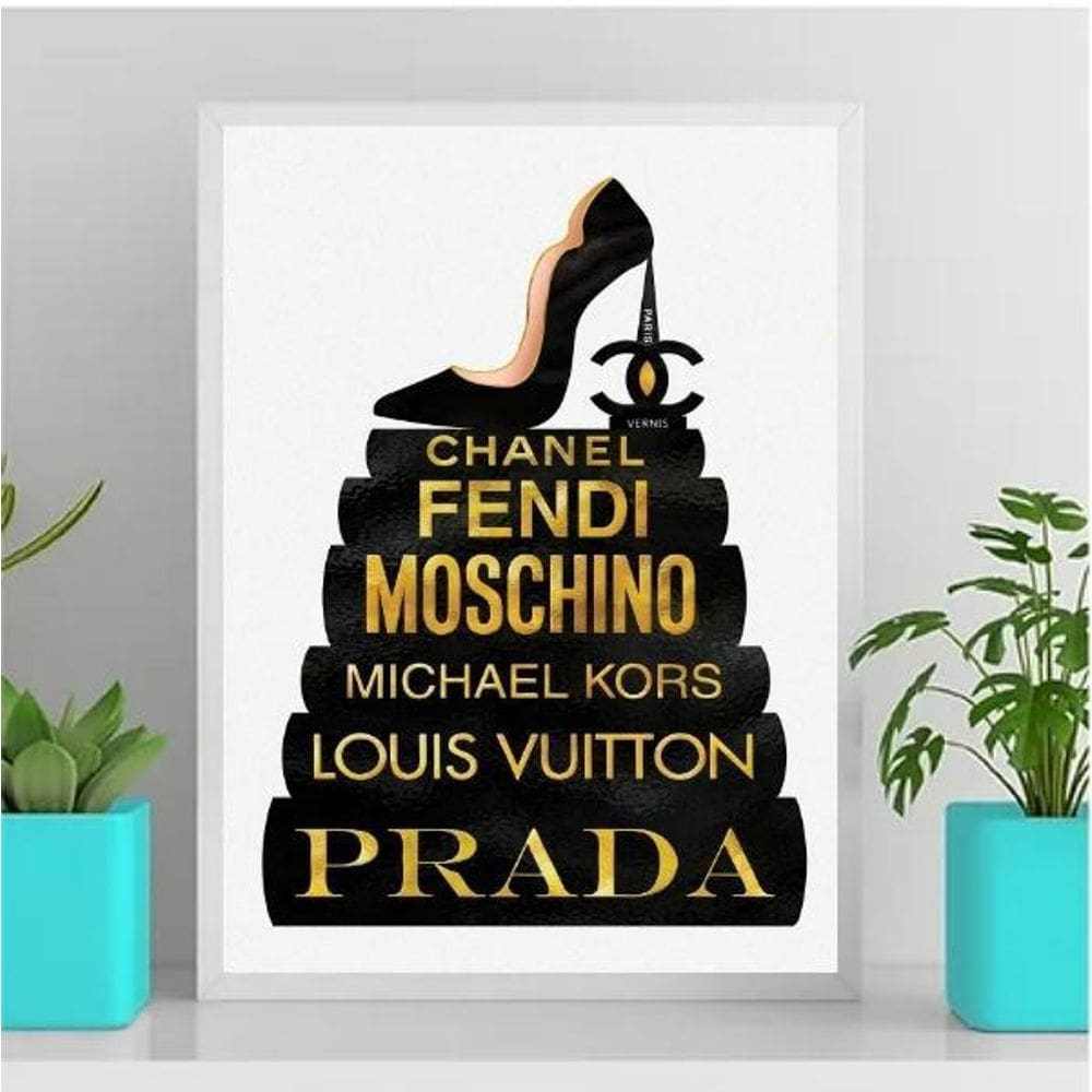 Quadro Fashion Livros Preto E Dourado 45X34Cm Branca