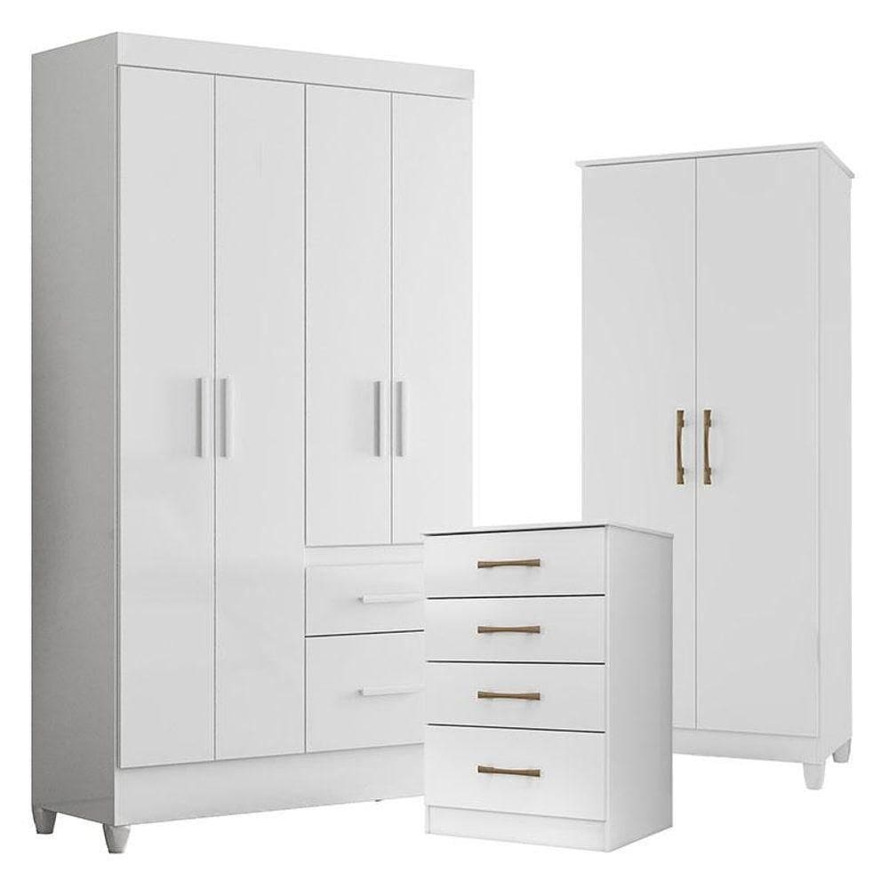 Guarda Roupa Infantil Madri Com Cômoda Ms913 E Armário Multiuso Jade Branco Brilho - Moval