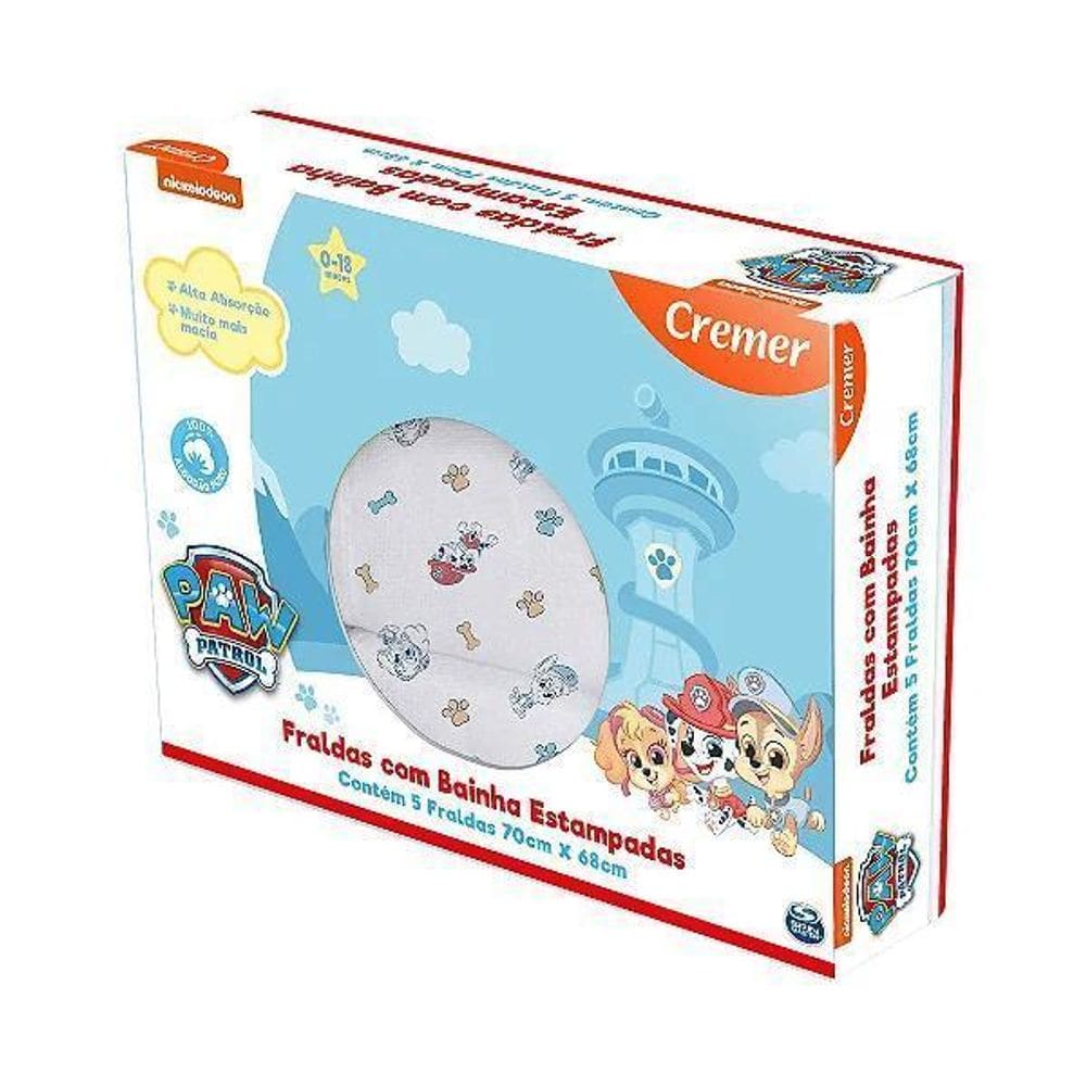 Caixa Com 5 Fralda Patrulha Canina 70X68 Cremer Com Bainha