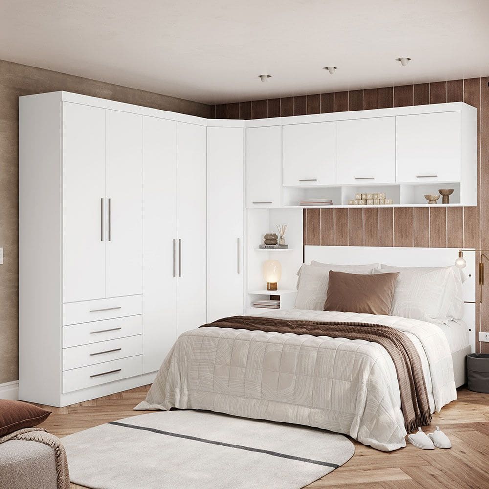 Quarto de Canto Casal com Guarda Roupa Aereo e Cabeceira Alpes Luciane Moveis